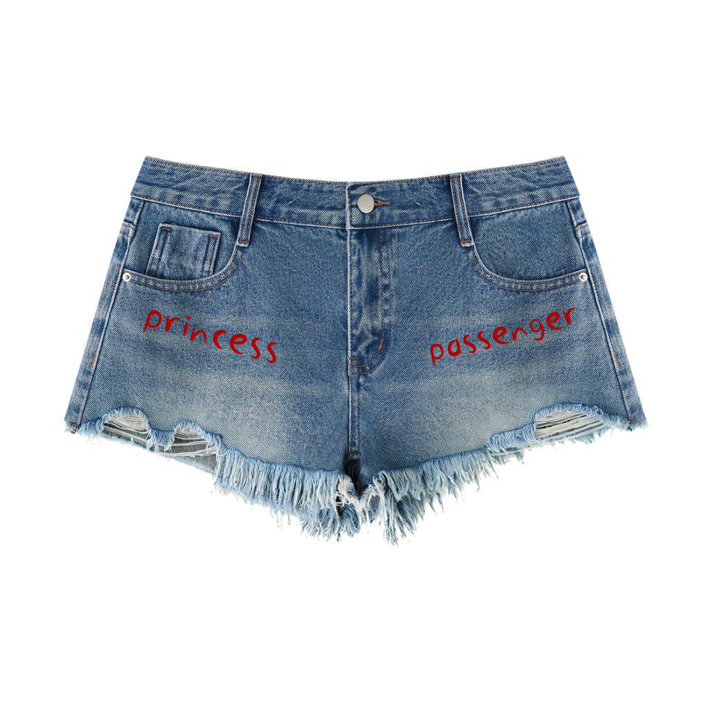 passenger princess -Women's Vintage Wash Raw Hem Denim Shorts